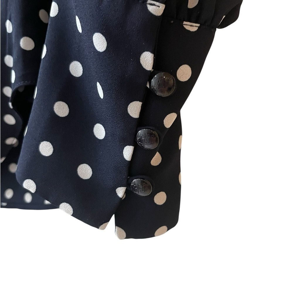 Lauren Ralph Lauren Navy Polka Dot Faux Wrap Long Sleeve Draped Blouse Large - Picture 4 of 7